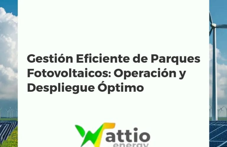 Vista aérea de un parque fotovoltaico al atardecer, mostrando paneles solares, infraestructura y sistemas de gestión avanzados