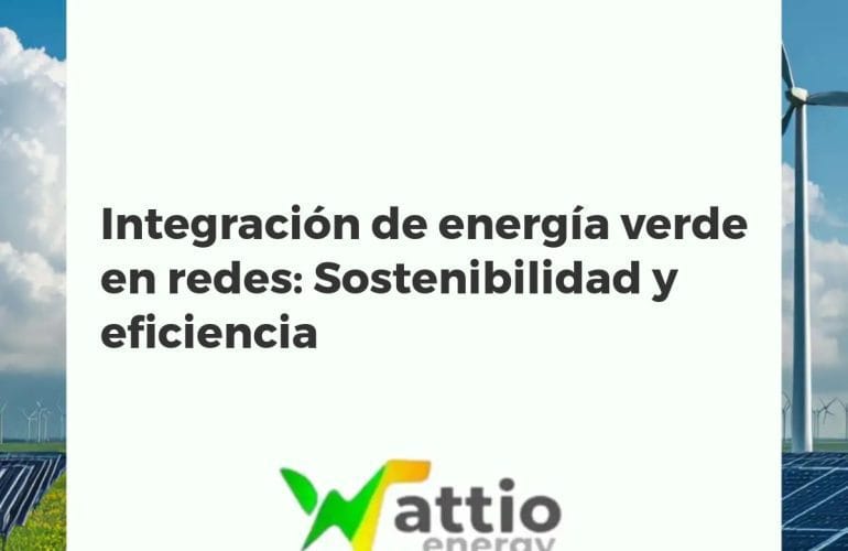 Red eléctrica inteligente con paneles solares y turbinas eólicas, demostrando la integración de energía verde en un entorno urbano sostenible.