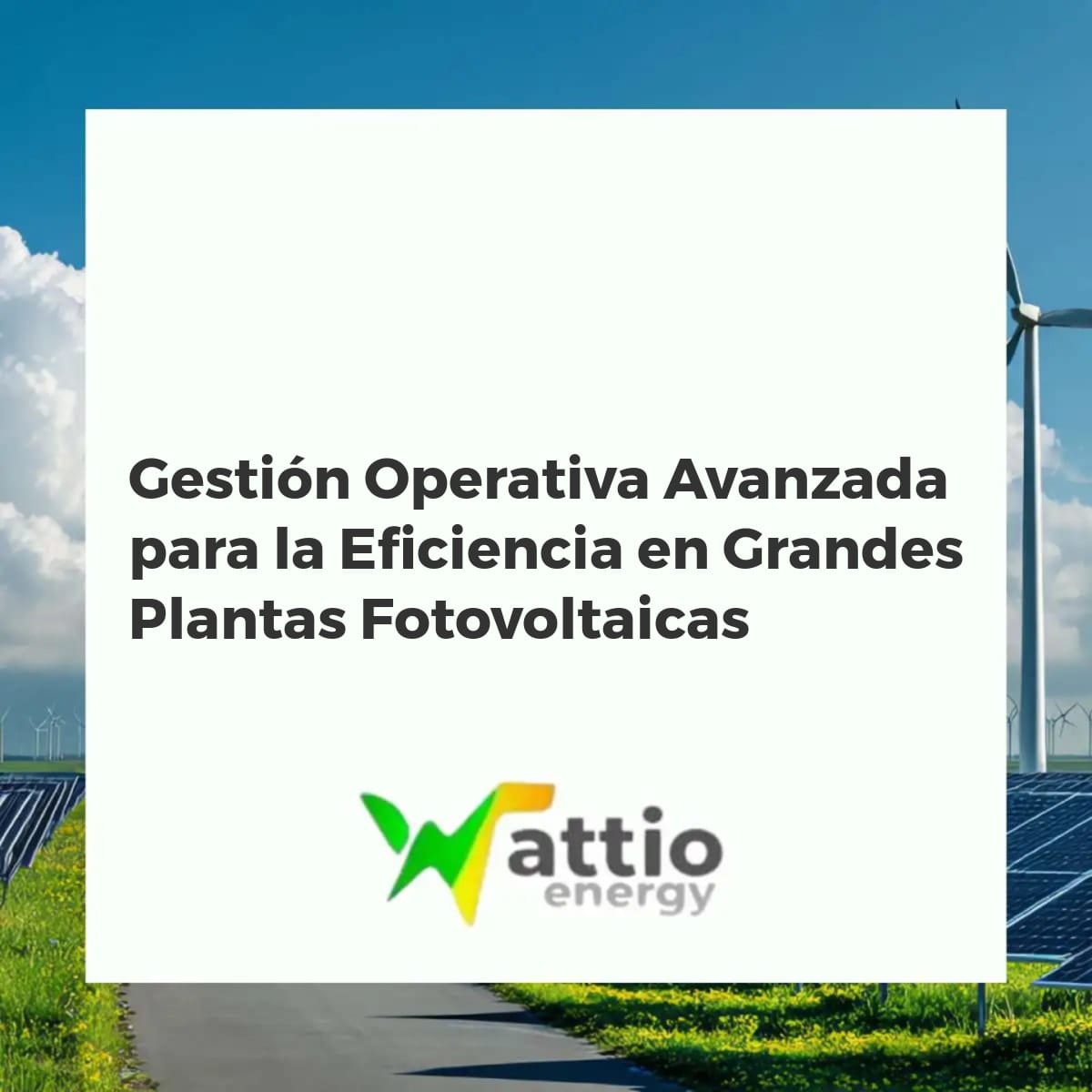Gran planta fotovoltaica con infraestructura de monitoreo digital, paneles solares y un cielo vibrante al atardecer