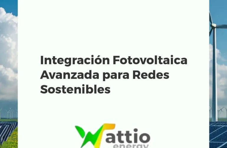 Panorámica urbana con edificios equipados con paneles solares, infraestructura de red inteligente y almacenamiento de energía, simbolizando la integración fotovoltaica avanzada y la sostenibilidad energética.