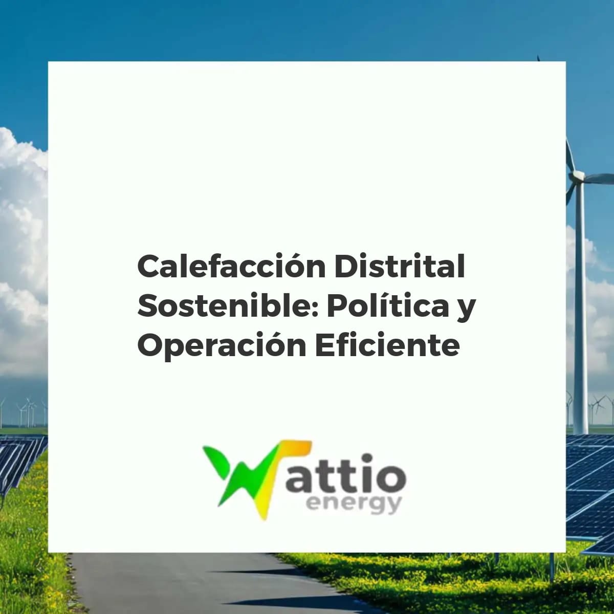 Red de calefacción distrital moderna en una ciudad verde con fuentes de energía renovable, representando sostenibilidad.